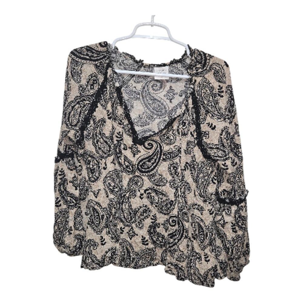 Knox Rose Paisley Peasant Blouse XXL Crochet Trim